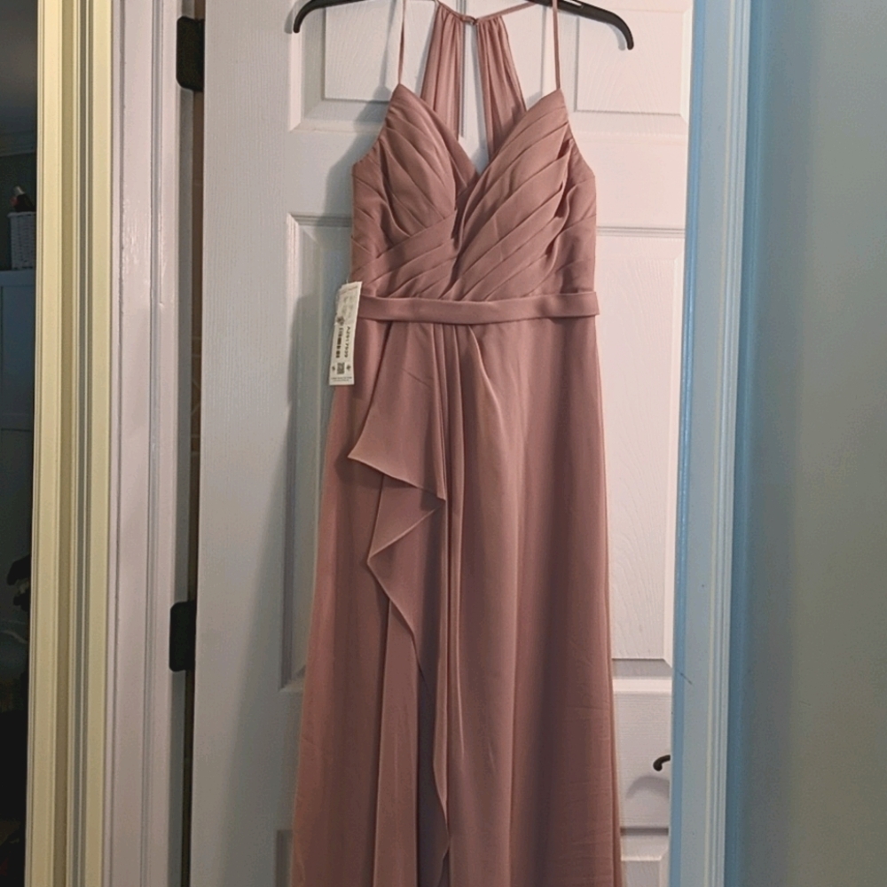 Azazie Pink Halter Gown with Ruffled Wrap Design
